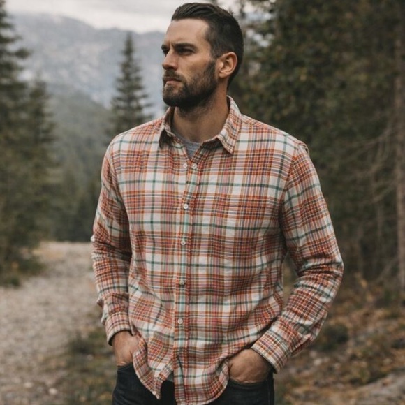 Taylor Stitch The Jack Shirt Plaid Red White Green Linen Cotton Breathable 42 L